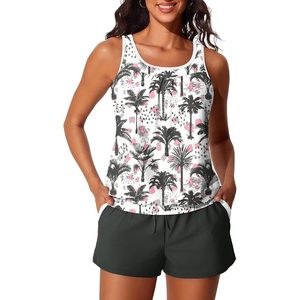 image:imageSummer Mae Blouson Womens Tankini Swimsuits Tummy Control Modest 2026 Two Piece with Sporty Pockets Bathing SuitsLilac Leopard Palm