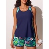 image:imageSummer Mae Blouson Womens Tankini Swimsuits Tummy Control Bathing Suits  Swim shorts with pocketsmodest top with removable padded2piece swimwear 2026 for beachpoolcruiseRainforest Bloom
