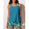 image:imageSummer Mae Blouson Womens Tankini Swimsuits Tummy Control Bathing Suits  Swim shorts with pocketsmodest top with removable padded2piece swimwear 2026 for beachpoolcruiseTropical Green Leaves