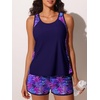 image:imageSummer Mae Blouson Womens Tankini Swimsuits Tummy Control Bathing Suits  Swim shorts with pocketsmodest top with removable padded2piece swimwear 2026 for beachpoolcruisePurple Leaf Shadows
