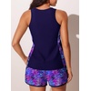 image:imageSummer Mae Blouson Womens Tankini Swimsuits Tummy Control Bathing Suits  Swim shorts with pocketsmodest top with removable padded2piece swimwear 2026 for beachpoolcruisePurple Leaf Shadows