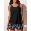 image:imageSummer Mae Blouson Womens Tankini Swimsuits Tummy Control Bathing Suits  Swim shorts with pocketsmodest top with removable padded2piece swimwear 2026 for beachpoolcruiseBlack Paisley