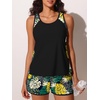 image:imageSummer Mae Blouson Womens Tankini Swimsuits Tummy Control Bathing Suits  Swim shorts with pocketsmodest top with removable padded2piece swimwear 2026 for beachpoolcruiseYellow Green Monstera