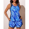 image:imageSummer Mae Blouson Womens Tankini Swimsuits Tummy Control Bathing Suits  Swim shorts with pocketsmodest top with removable padded2piece swimwear 2026 for beachpoolcruiseBlue Ocean Ripples