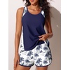 image:imageSummer Mae Blouson Womens Tankini Swimsuits Tummy Control Bathing Suits  Swim shorts with pocketsmodest top with removable padded2piece swimwear 2026 for beachpoolcruiseBlue Shadow Palm