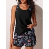 image:imageSummer Mae Blouson Womens Tankini Swimsuits Tummy Control Bathing Suits  Swim shorts with pocketsmodest top with removable padded2piece swimwear 2026 for beachpoolcruiseBlack Paisley