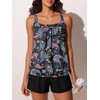 image:imageSummer Mae Blouson Womens Tankini Swimsuits Tummy Control Bathing  Modest tankini with adjustable strapsbuiltin briefswim shorts with pocketsplus for beachpoolvacationBlack Paisley