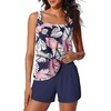 image:imageSummer Mae Blouson Womens Tankini Swimsuits Tummy Control Bathing  Modest tankini with adjustable strapsbuiltin briefswim shorts with pocketsplus for beachpoolvacationPink Leaves